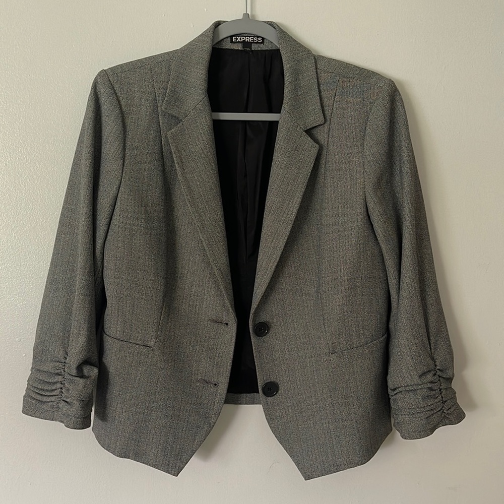 EXPRESS | Women’s Black and White Ruched Sleeve Blazer Size 10